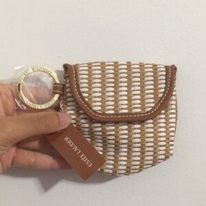 Estée Lauder Brown and White Snap Button Closure Mini Pouch Bag Coin Purse